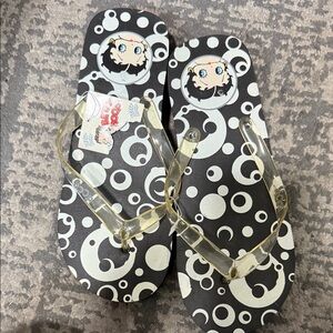 Betty Boop Black and White Flip Flops with Clear Straps 2004 NWT